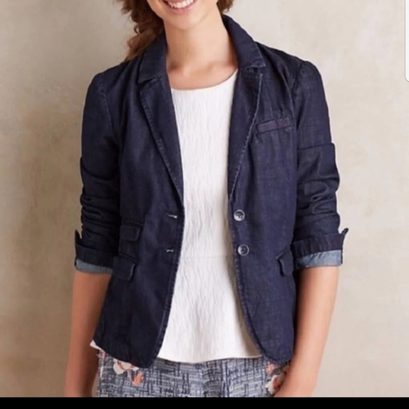 Pilcro and the Letterpress Anthropologie Denim Jean Blazer Small - Picture 1 of 15